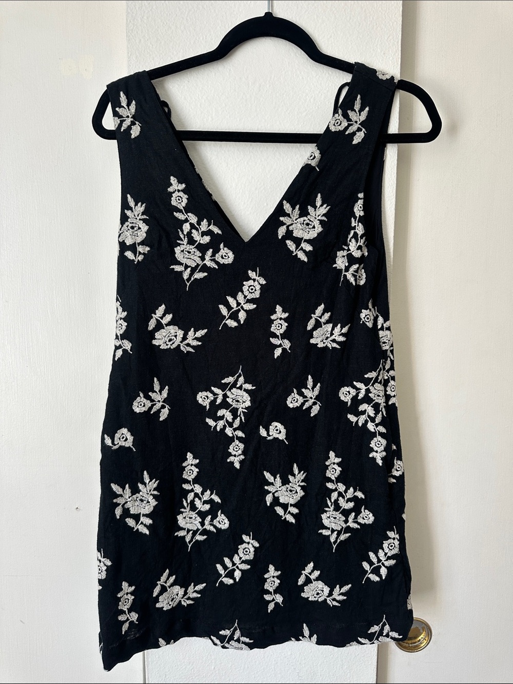 Black V-Neck Floral Embroidered Dress